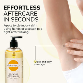 Dermwax bottle on salon station suggesting professional post-wax finish benefit