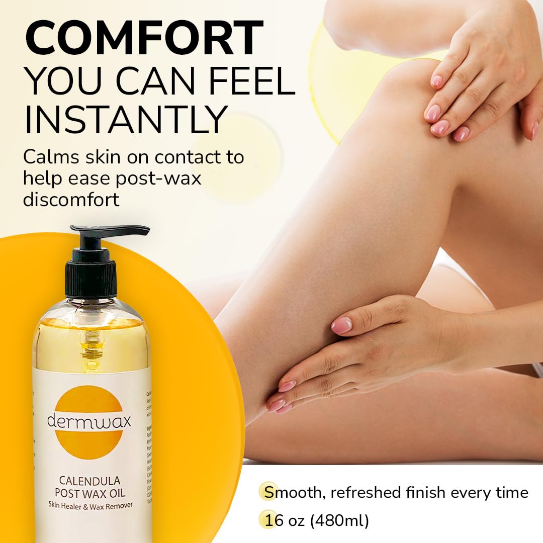 Dermwax label close-up highlighting calendula and clean formula benefits