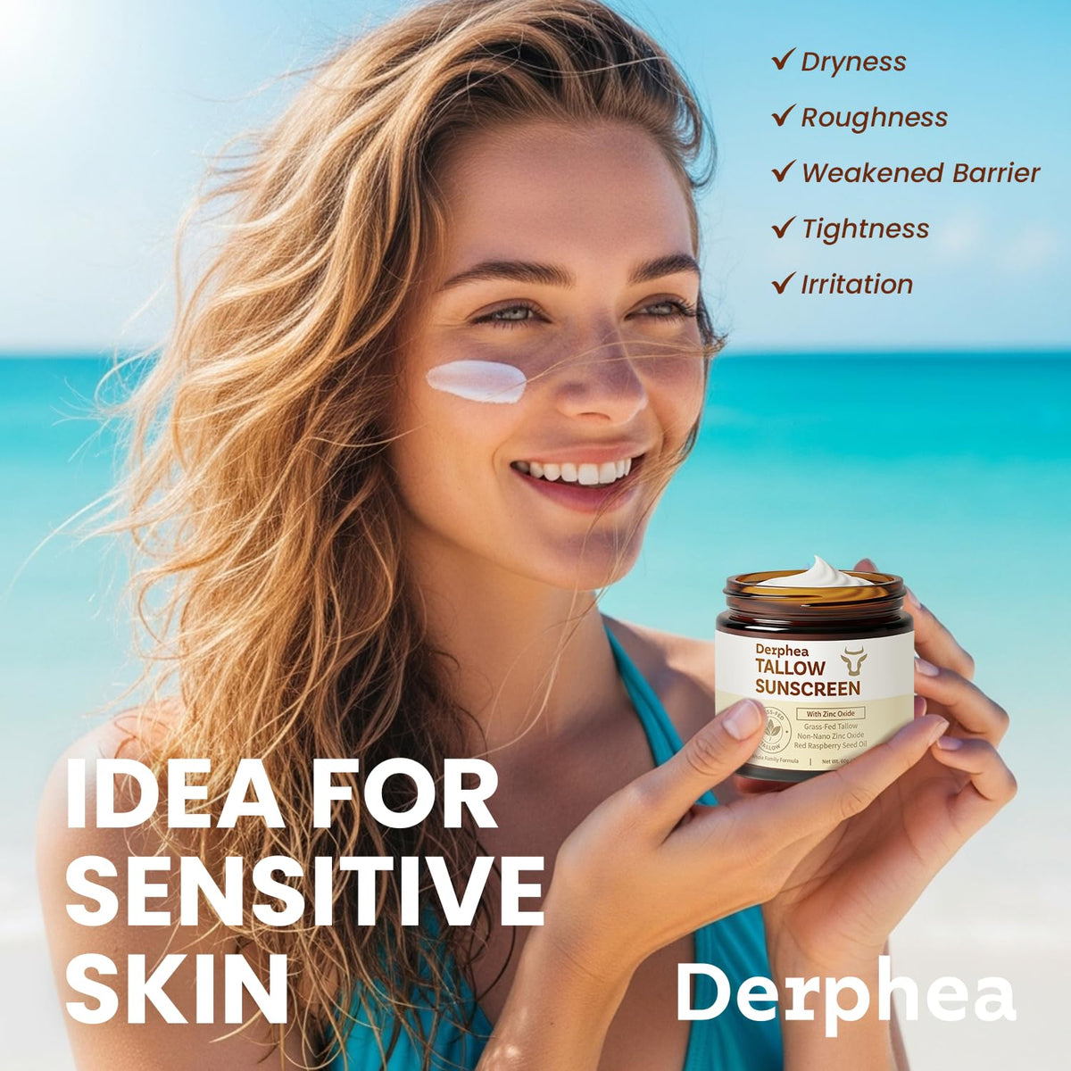 DERPHEA being applied to face from hand for everyday protection