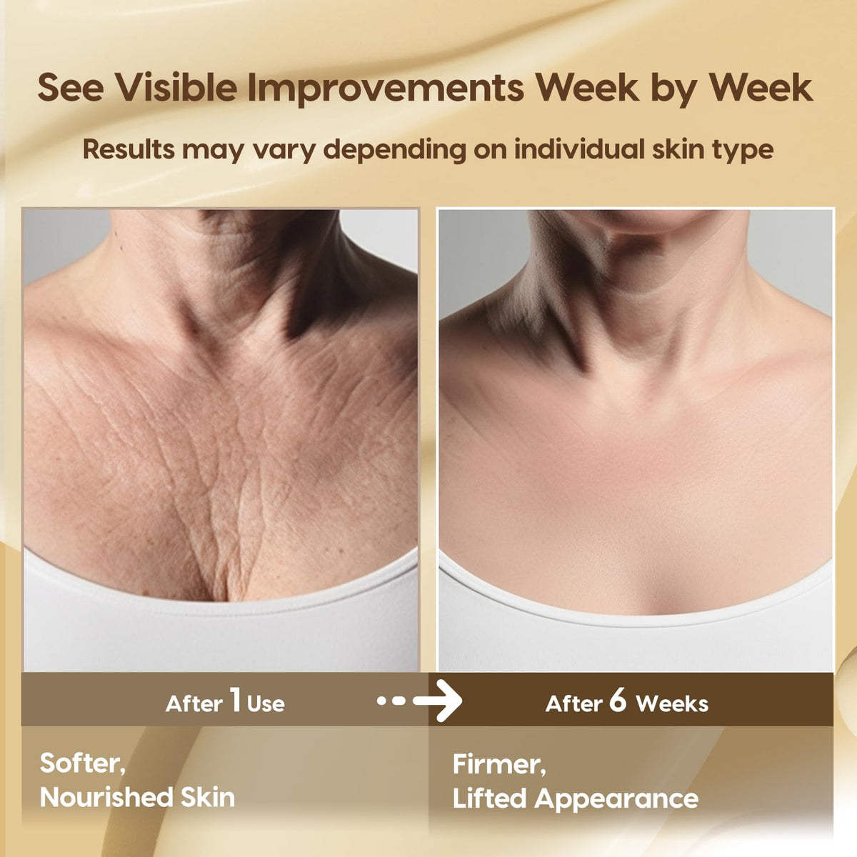 DERPHEA cream being gently smoothed on neck for firmer-looking, hydrated skin