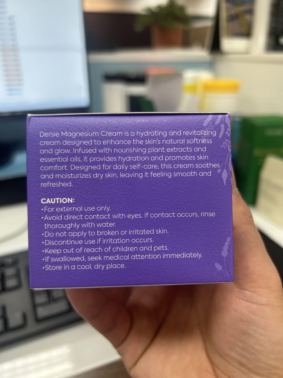 Dersie on a bedside table suggesting use in nighttime routine for calming scent
