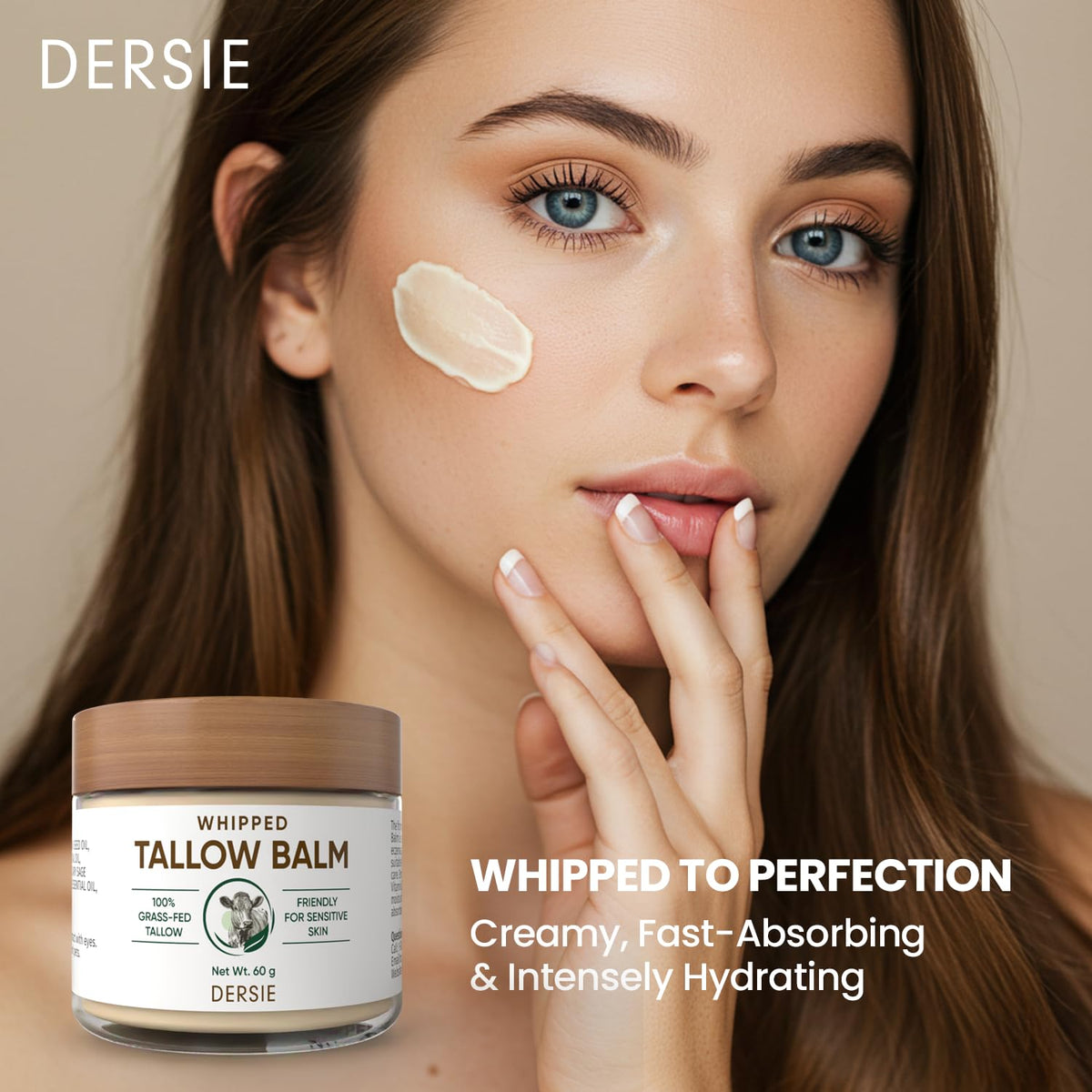 Close-up of Dersie whipped tallow texture highlighting smooth, airy cream