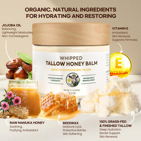 Dersie open jar displaying creamy tallow and honey blend for easy use