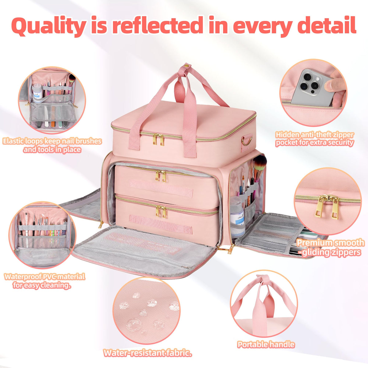 DERSTUEWE compartment holding full-size LED/UV lamp and polishes, secure lamp travel storage