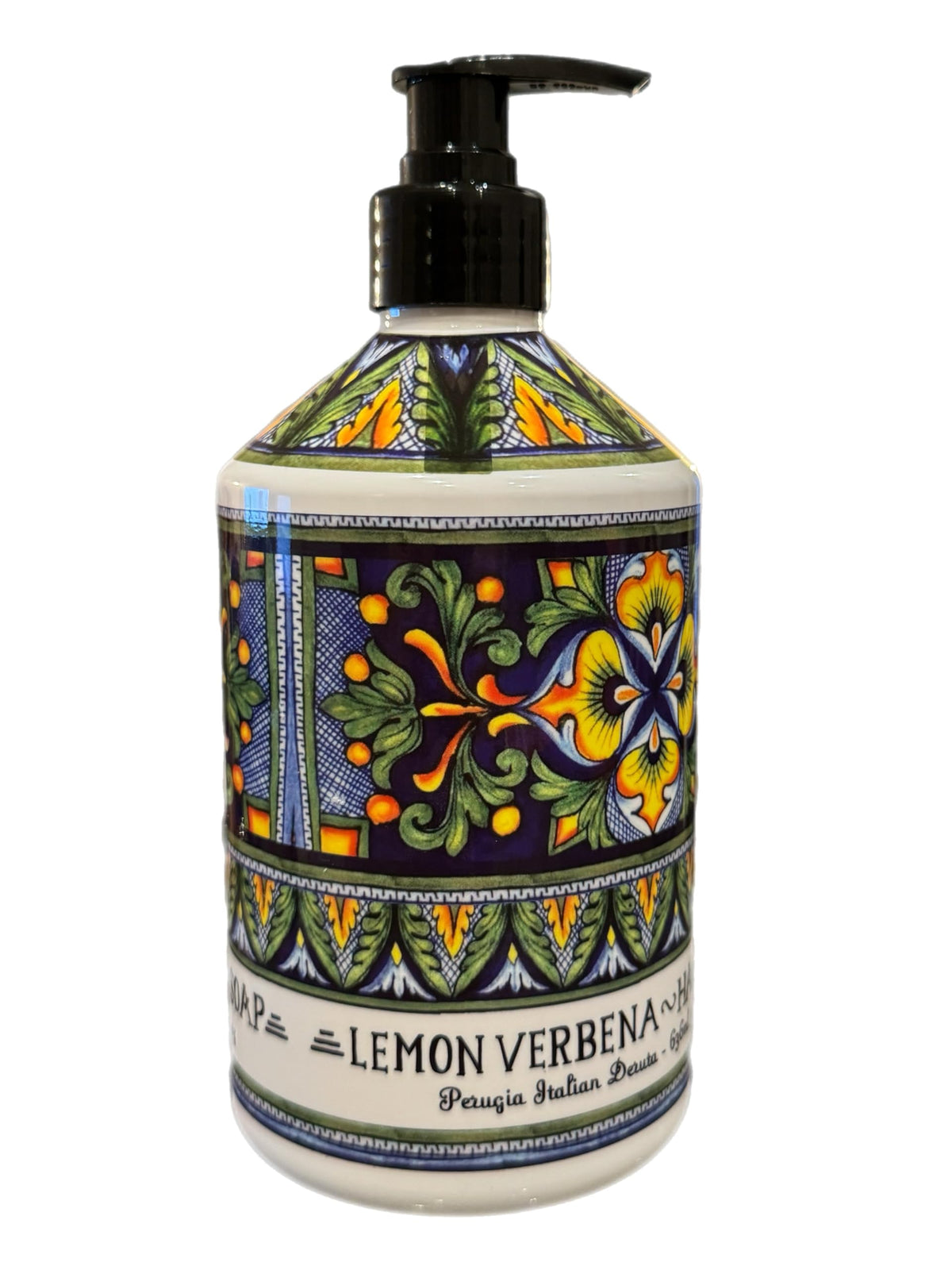 Deruta front packaging showing bottle design and lemon verbena scent, decorative advantage