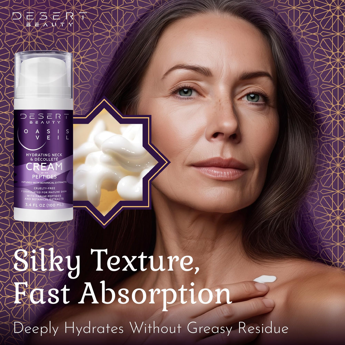 Desert Beauty applied to neck demonstrating upward smoothing benefit