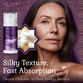 Desert Beauty applied to neck demonstrating upward smoothing benefit