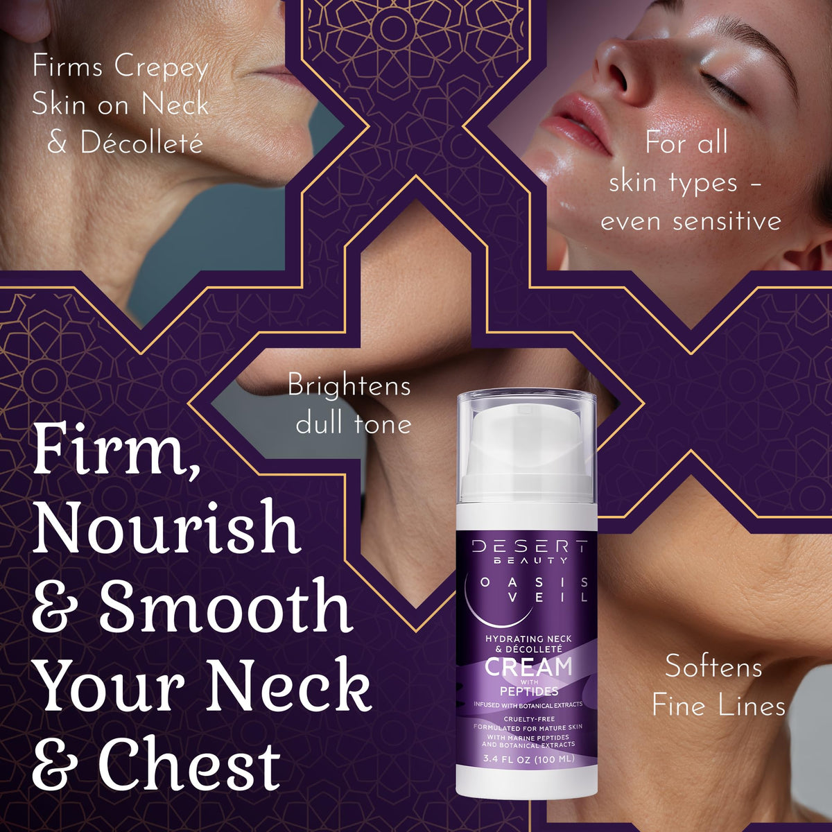 Desert Beauty ingredients displayed, emphasizes peptide and collagen focus
