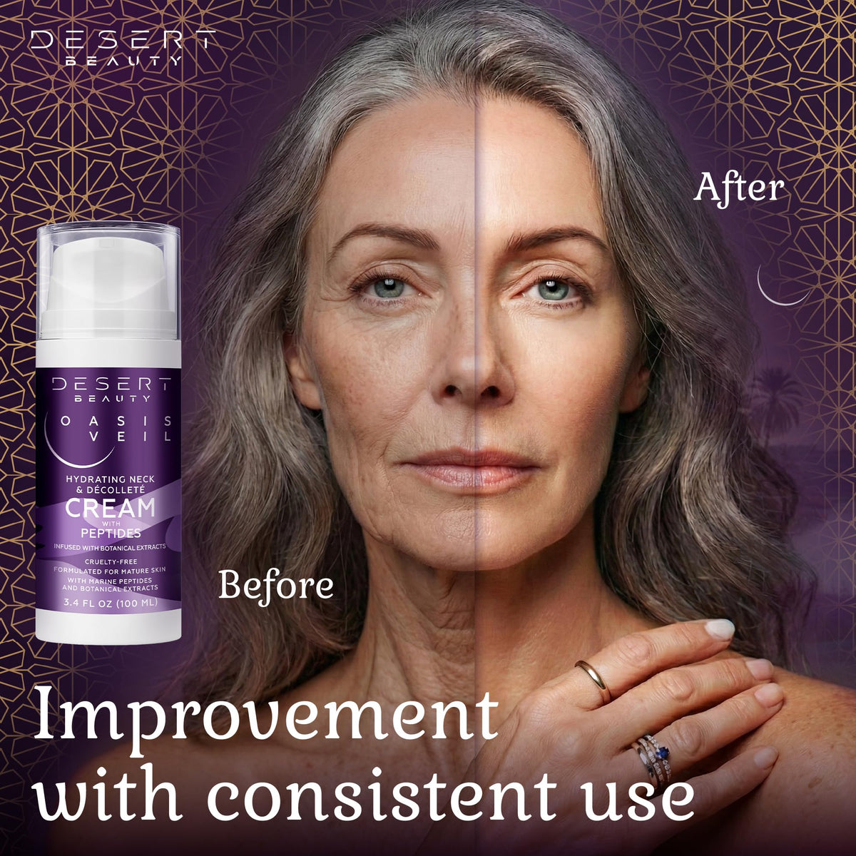 Desert Beauty cream texture on fingertip, shows lightweight absorption benefit