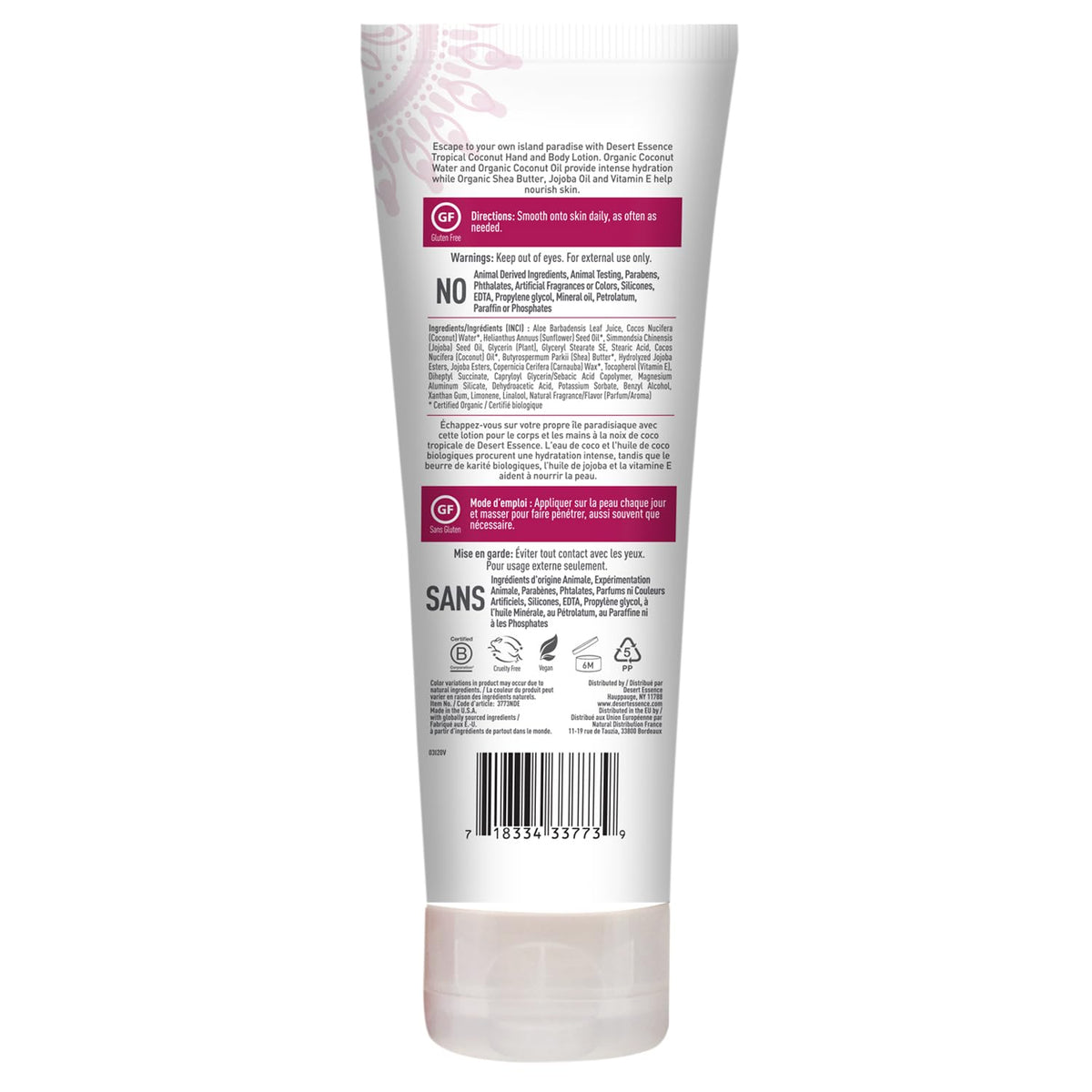 Desert Essence creamy lotion texture close-up showing hydrating, non-greasy finish
