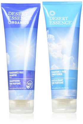 Desert Essence front packaging of shampoo and conditioner bundle showing label and benefits
