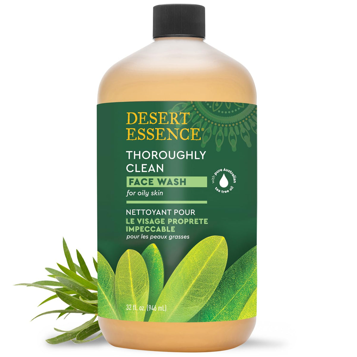 Desert Essence front packaging showing 32 fl oz bottle and label benefits