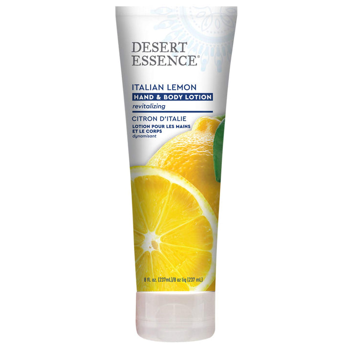 Desert Essence front packaging showing 8 oz bottle and lemon label for energizing hydration