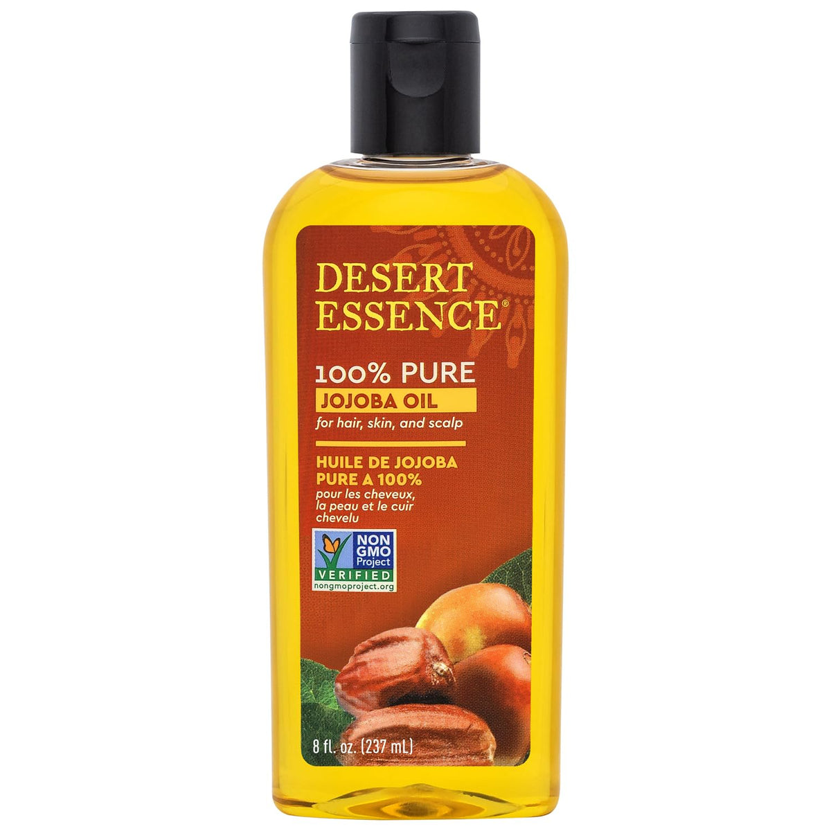 Desert Essence bottle front view showing label and 8 fl oz size for clear identification and trust