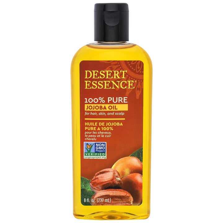 Desert Essence bottle front view showing label and 8 fl oz size for clear identification and trust