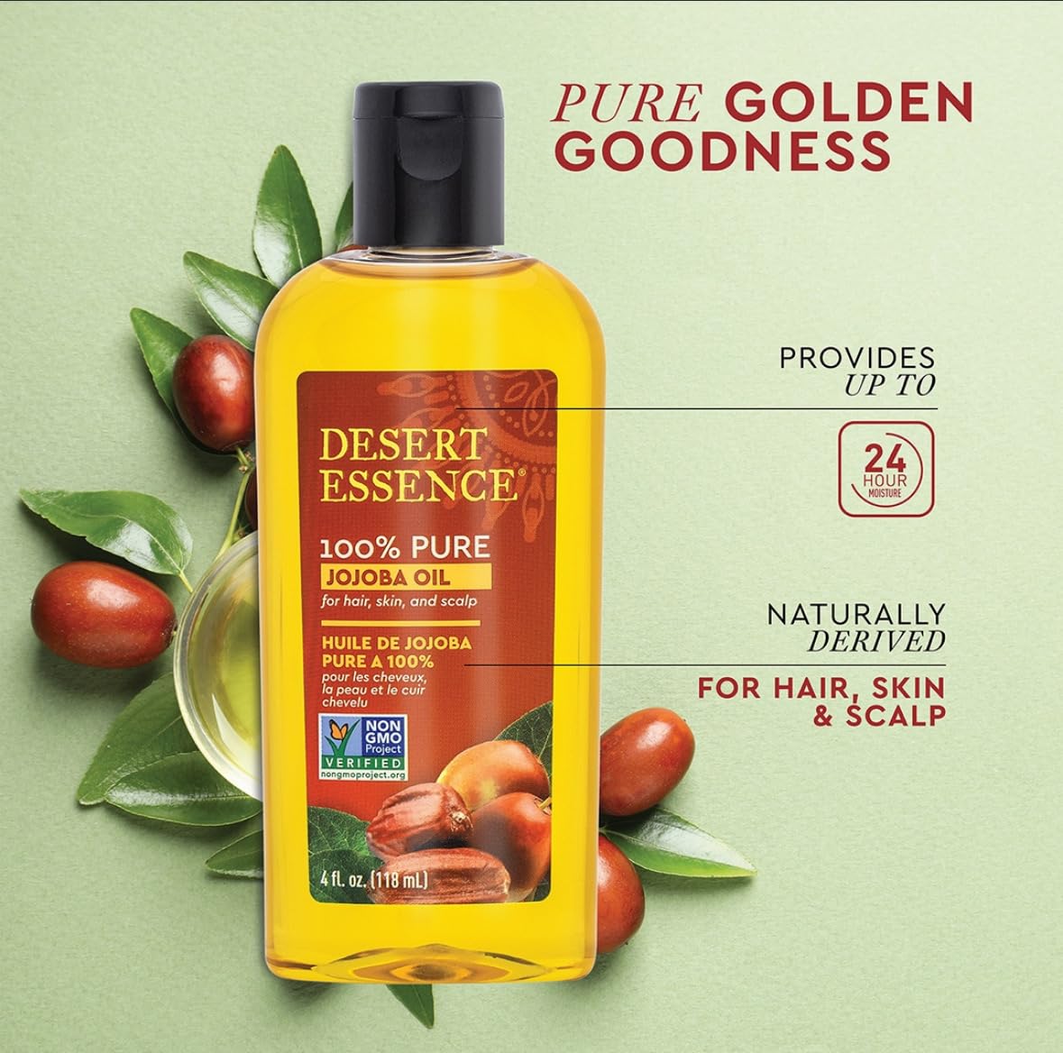 Desert Essence jojoba oil drips from dropper for precise dosing