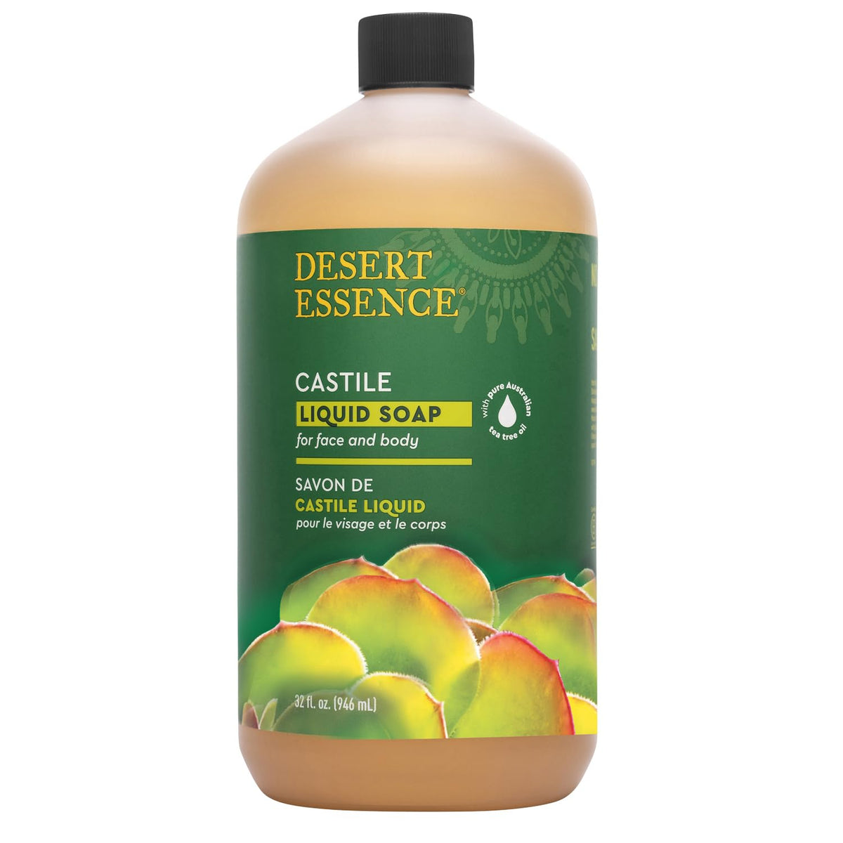 Desert Essence label close-up listing ingredients and clarity for shoppers