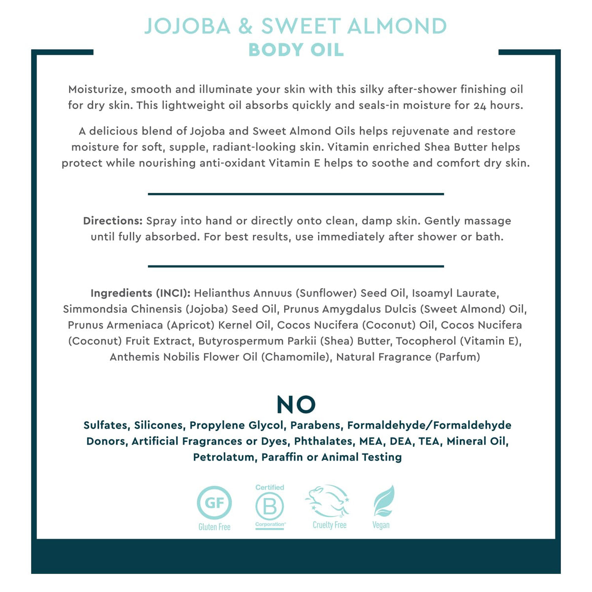 Desert Essence label ingredients detail emphasizing natural oils and chamomile