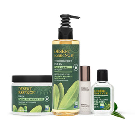 Desert Essence pad next to travel bag illustrating on-the-go convenience