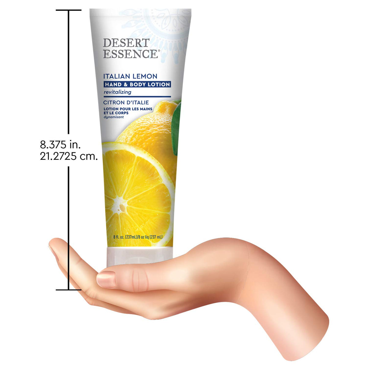 Desert Essence lotion texture poured on hand demonstrating smooth, fast-absorbing moisture