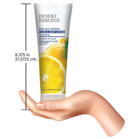 Desert Essence lotion texture poured on hand demonstrating smooth, fast-absorbing moisture