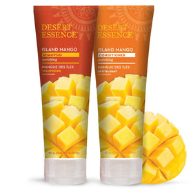 Desert Essence front packaging showing bottle and vibrant mango branding for clear identification and appeal
