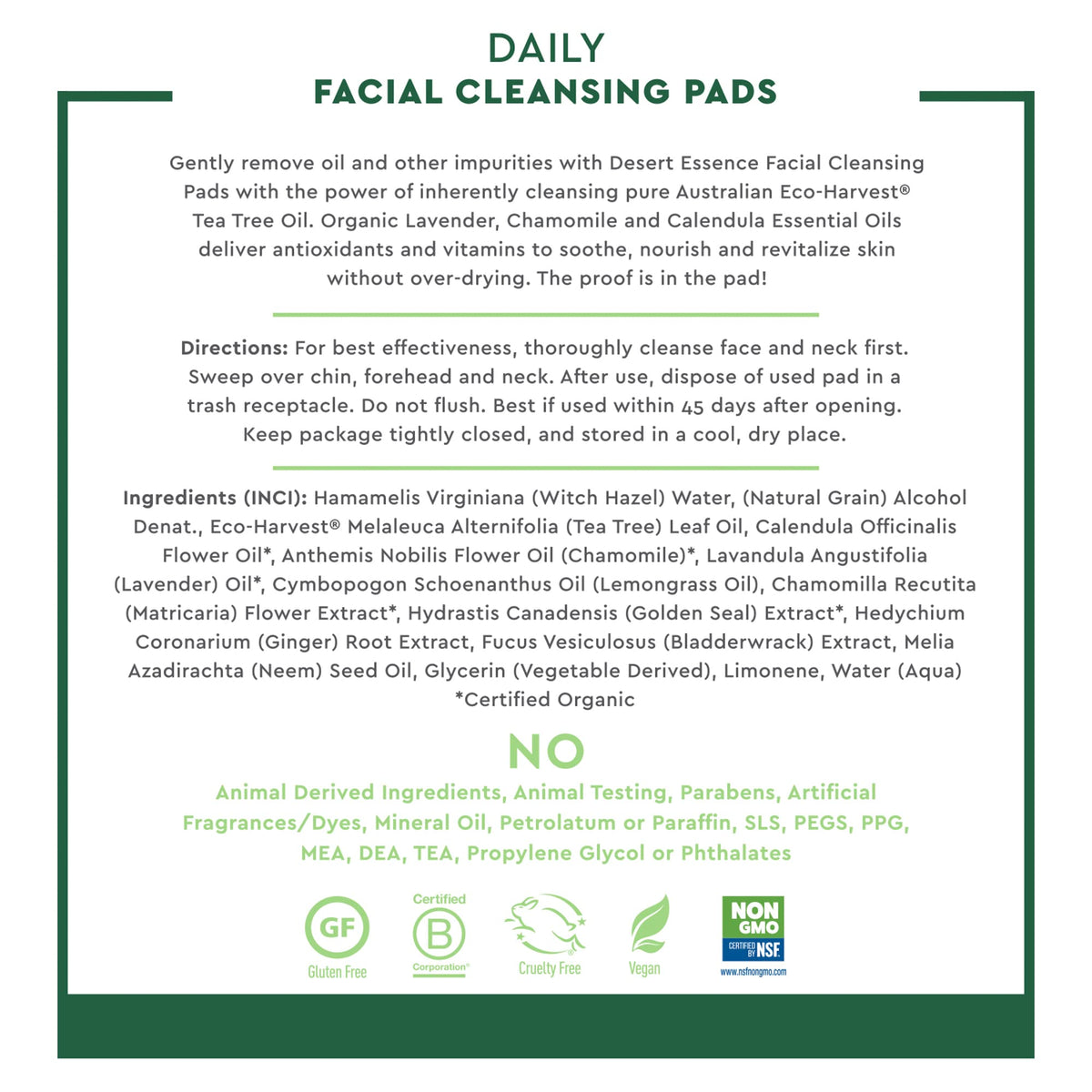 Desert Essence pad wiping a face to remove oil and light makeup