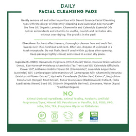 Desert Essence pad wiping a face to remove oil and light makeup