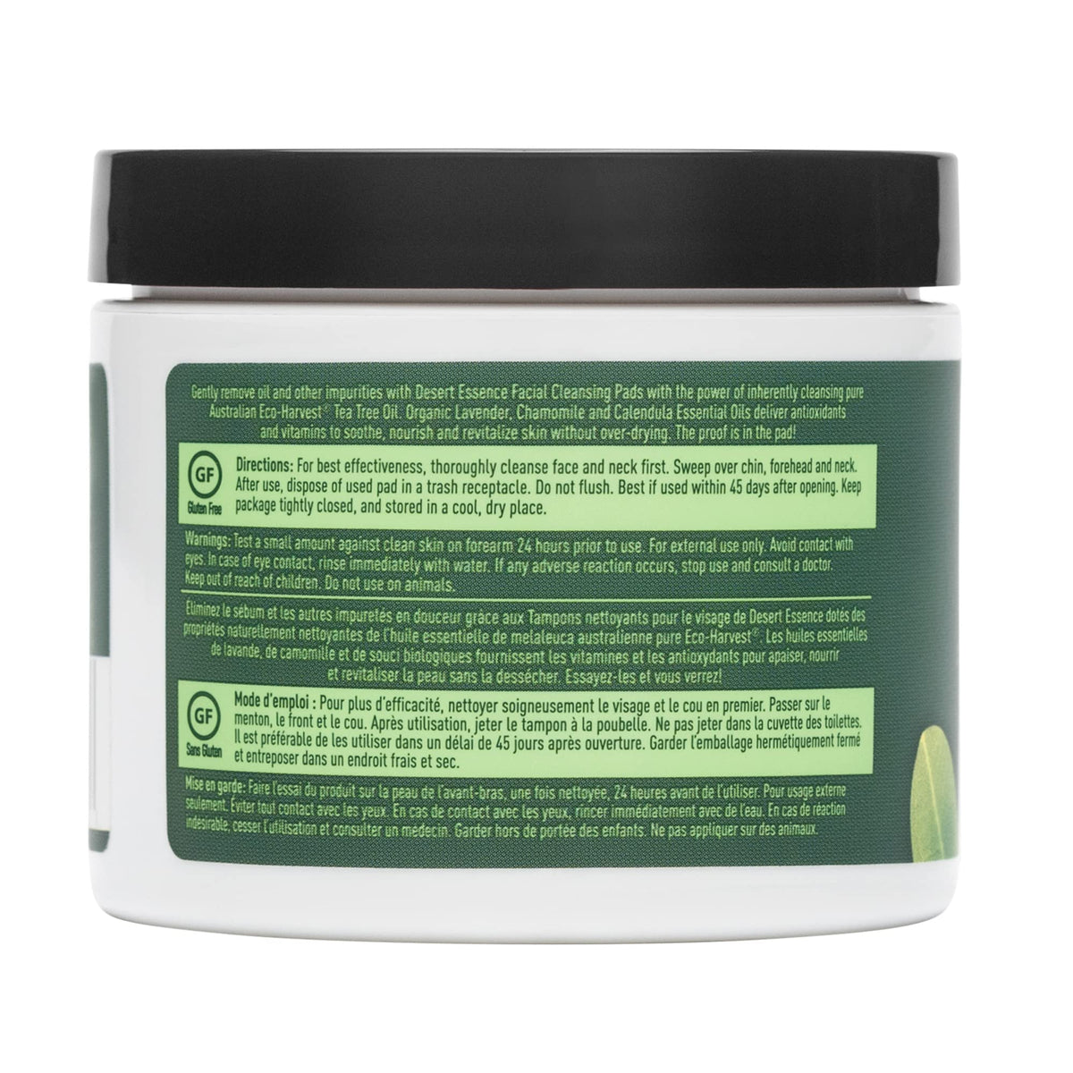 Desert Essence open tub of pads ready for convenient no-rinse use