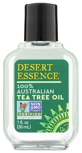Desert Essence tea tree oil front packaging showing bottle and label for easy identification