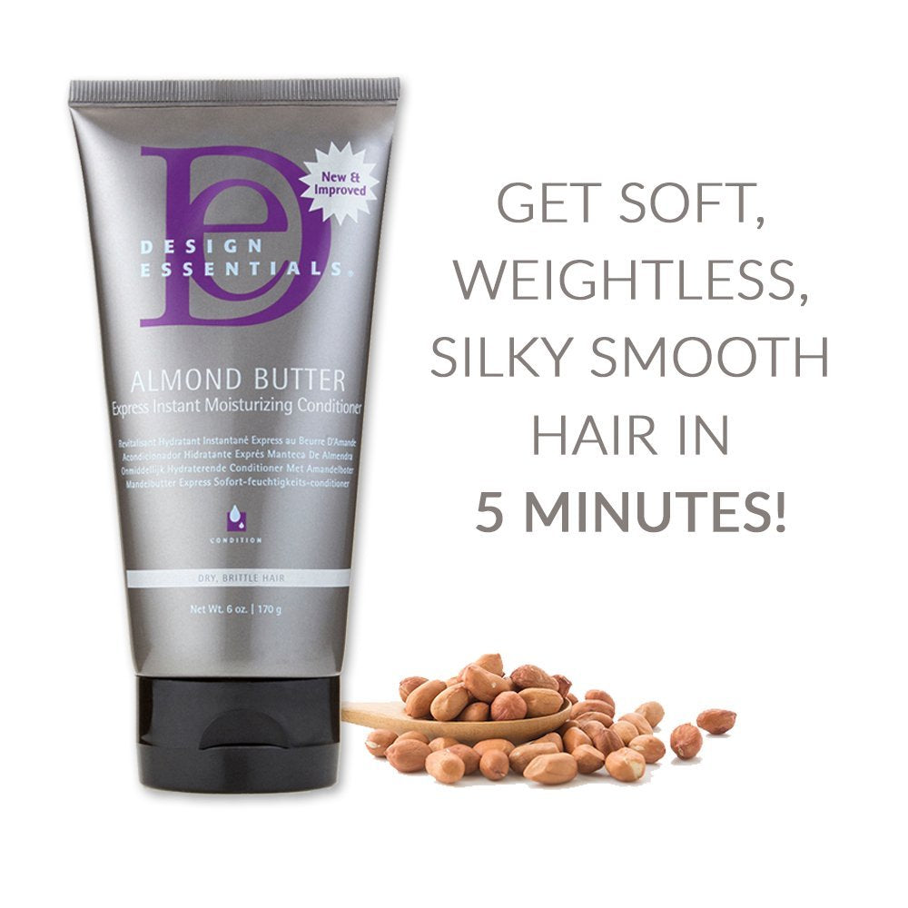 Design Essentials product being applied to damp hair to detangle and smooth strands