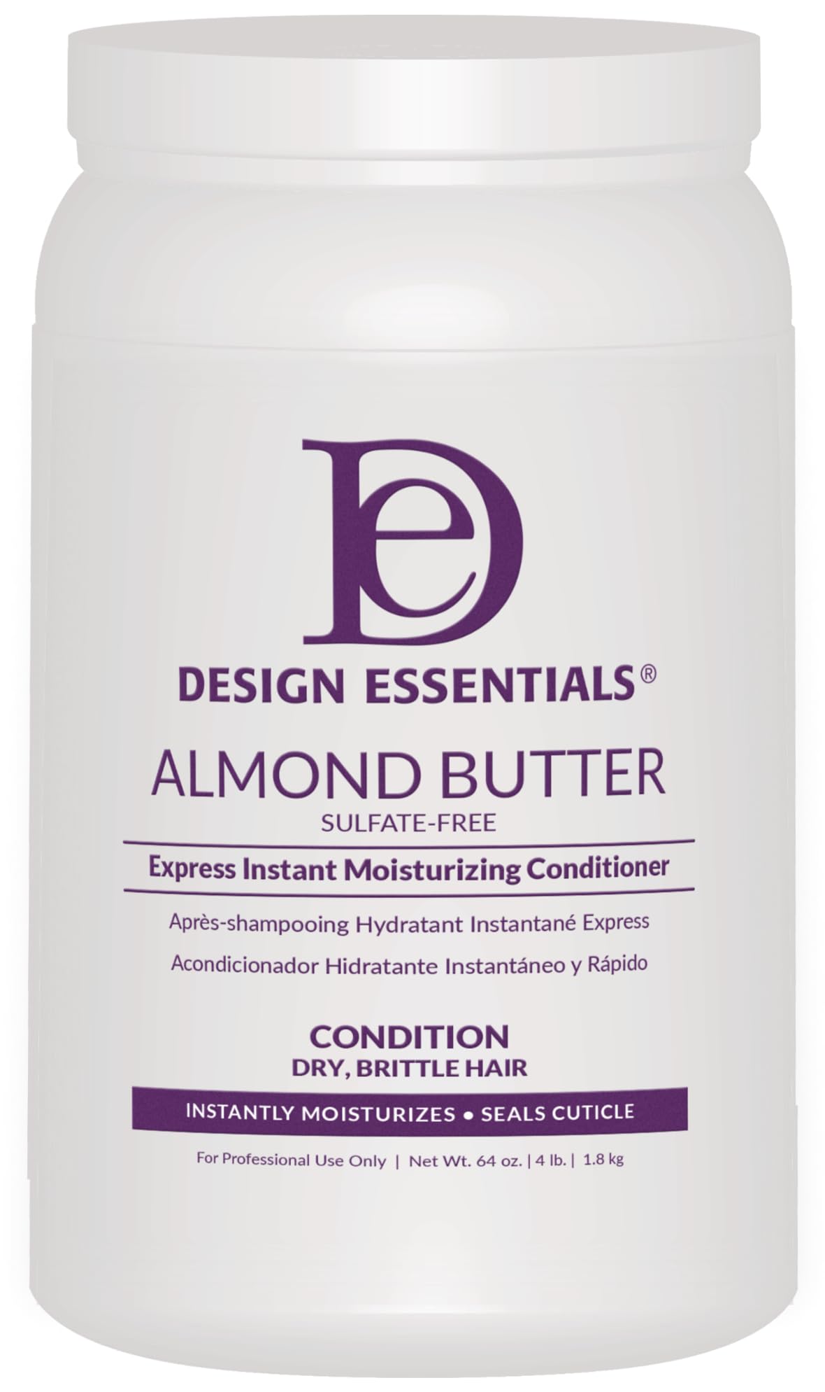 Design Essentials almond butter conditioner front view showing label and 64 oz size for convenient refill