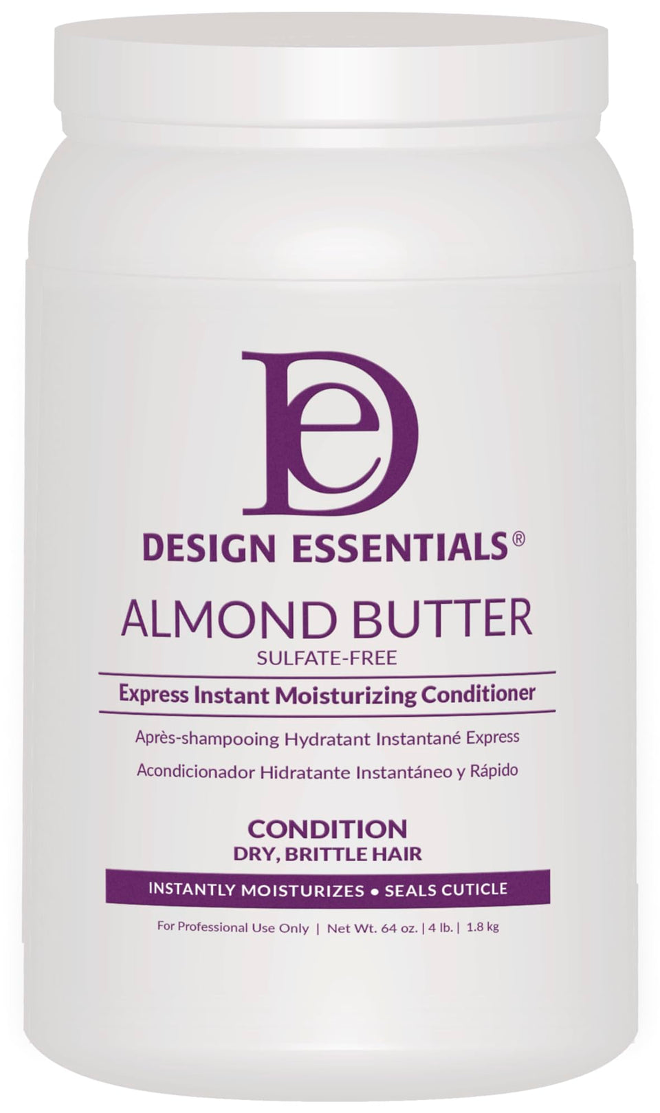 Design Essentials almond butter conditioner front view showing label and 64 oz size for convenient refill