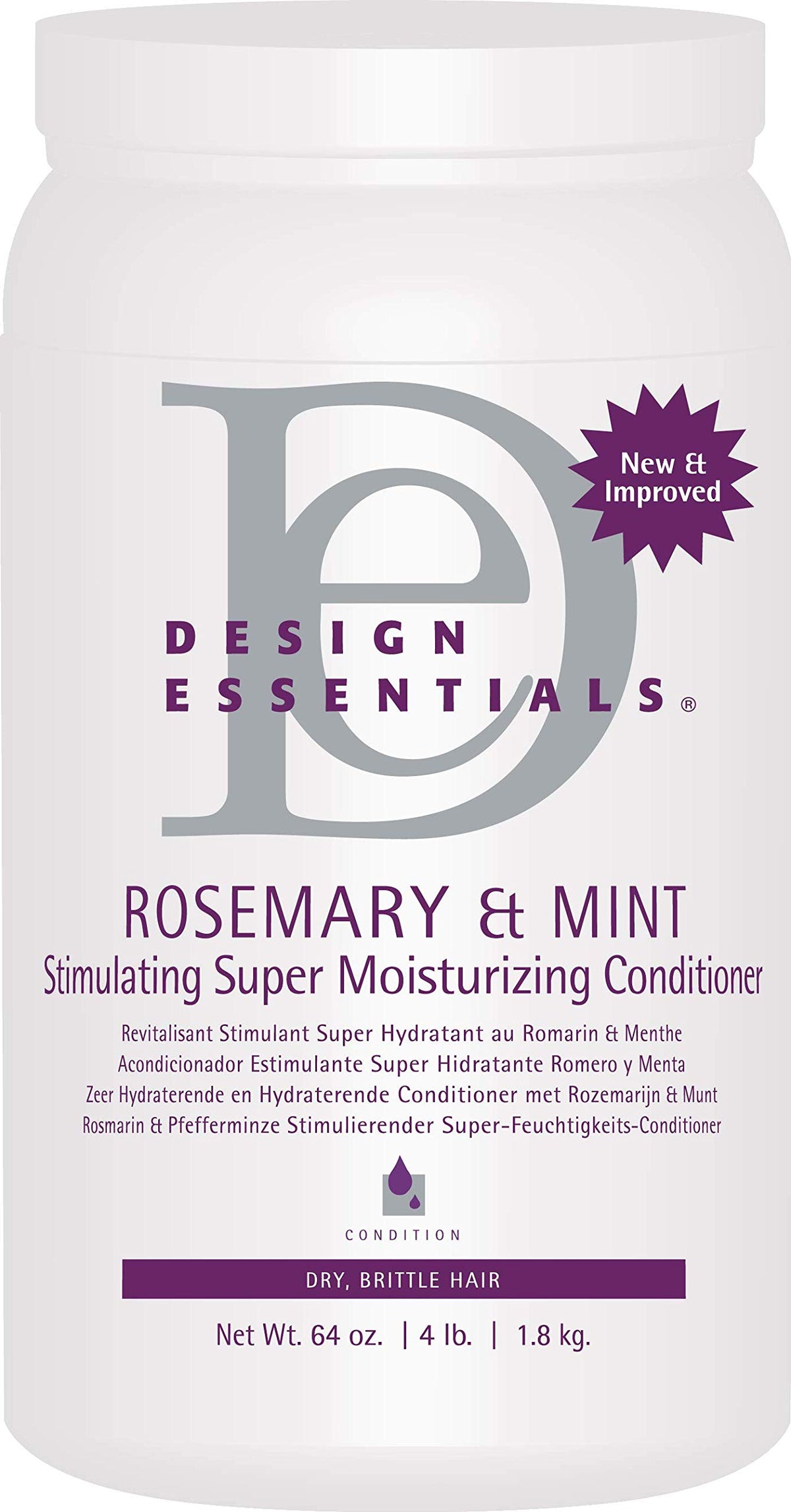 Design Essentials front bottle view showing 64oz size and brand benefit moisturizing