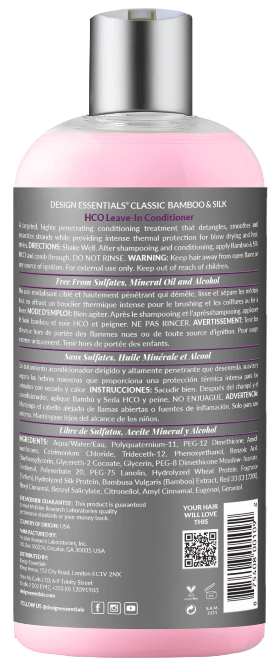 Design Essentials leave-in texture close-up showing silky pour and lightweight slip benefit