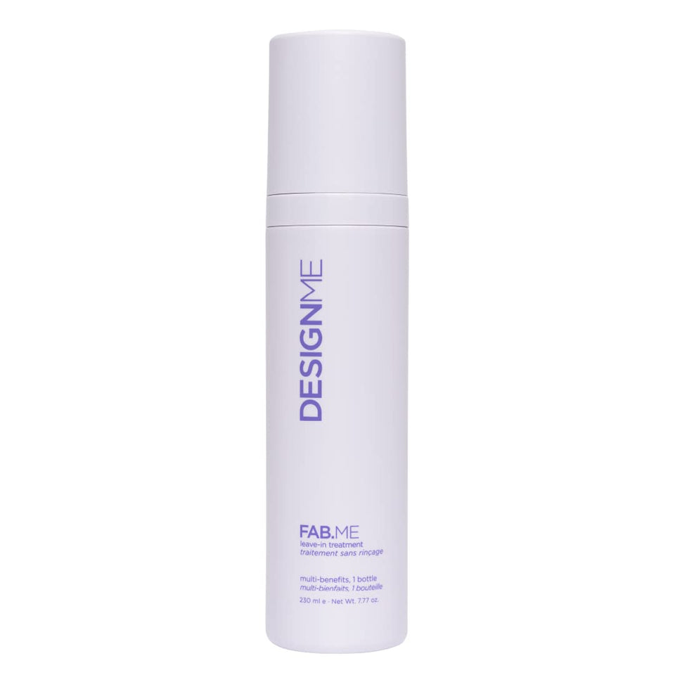 Design.Me FAB.ME front packaging showing bottle and clear label benefit