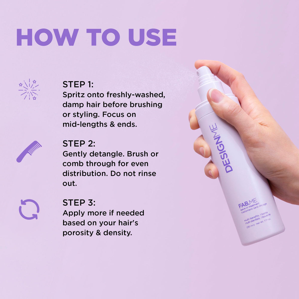 Design.Me FAB.ME used in bathroom styling routine showing heat protection benefit