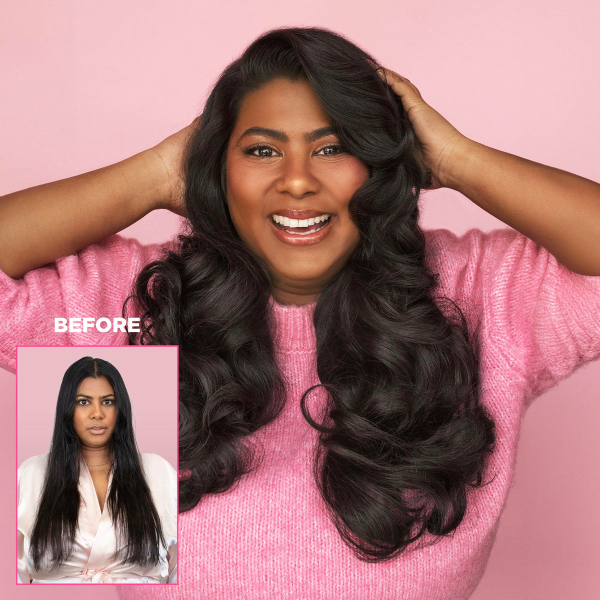 Design.Me PUFF.ME before and after blowout showing fuller, bouncier hair results