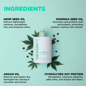 Design.Me ingredient display of hemp and argan oils highlighting nourishment