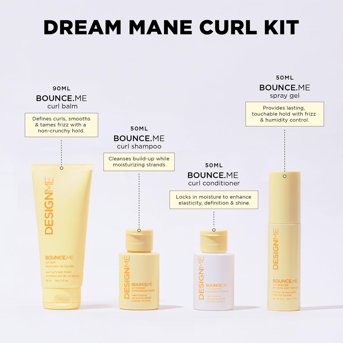 DESIGNME Bounce.Me conditioner pump detail demonstrating creamy slip for easier detangling