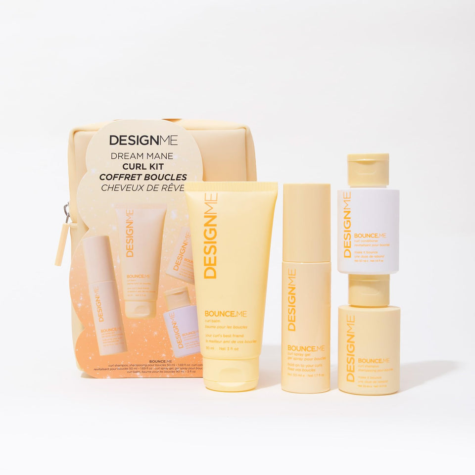 DESIGNME front packaging of Bounce.Me kit showing complete four-piece set and gift-ready presentation