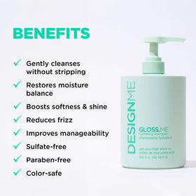 Design.Me label close-up highlighting key ingredients and product benefits