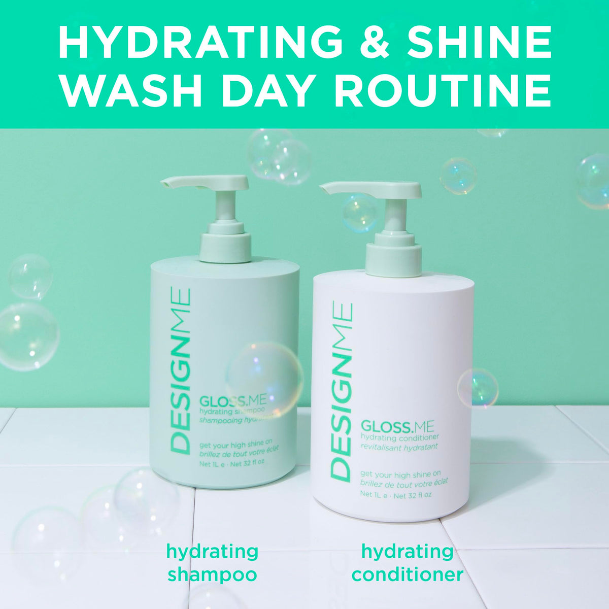 Design.Me shampoo lather on hair showing gentle cleansing and softness benefit