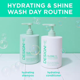 Design.Me shampoo lather on hair showing gentle cleansing and softness benefit