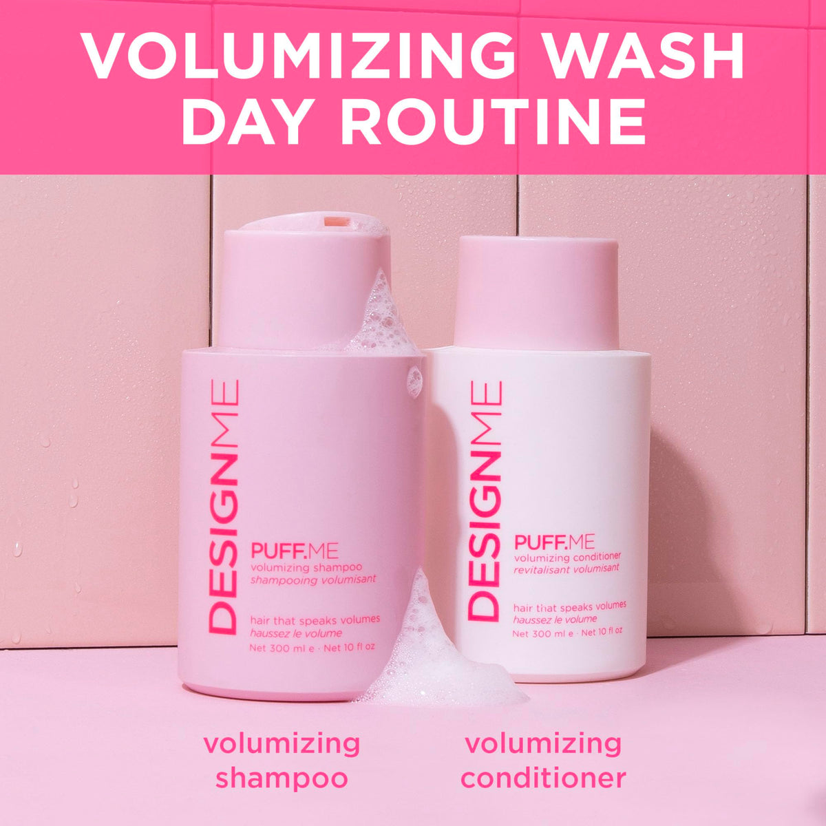 Design.Me PUFF.ME conditioner coating a hair strand for detangling and shine