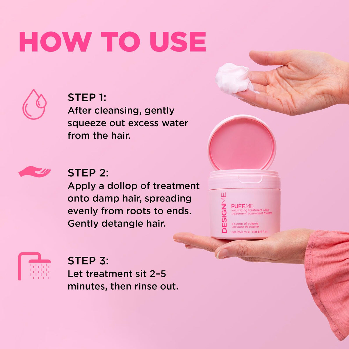 Design.Me PUFF.ME ingredients rosemary and bamboo highlighting strengthening benefit