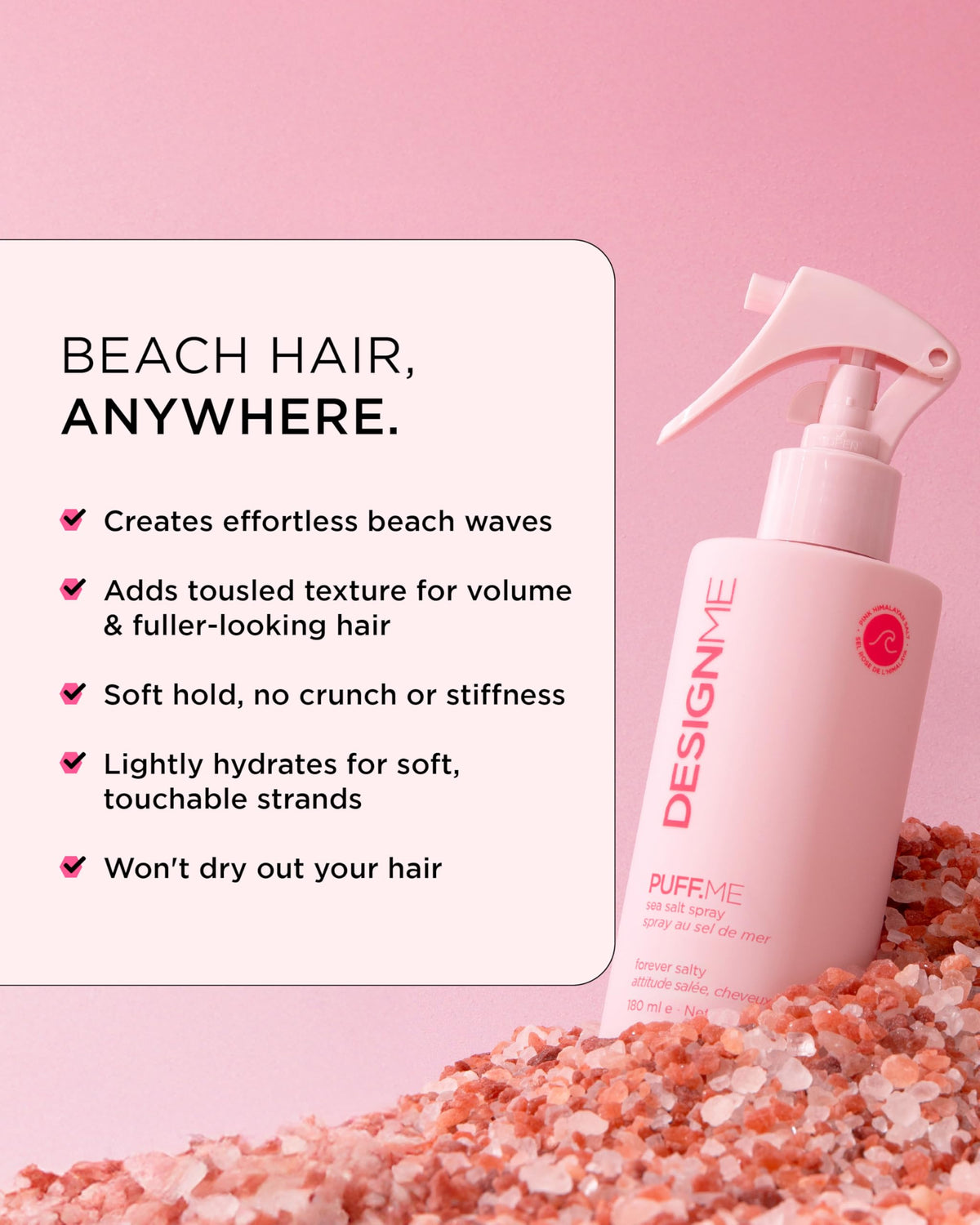 Design.Me PUFF.ME mist in hand illustrating lightweight, even spray