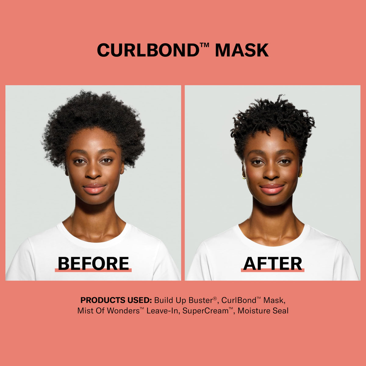DevaCurl before and after curly hair comparison showing reduced frizz benefit