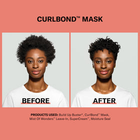 DevaCurl before and after curly hair comparison showing reduced frizz benefit