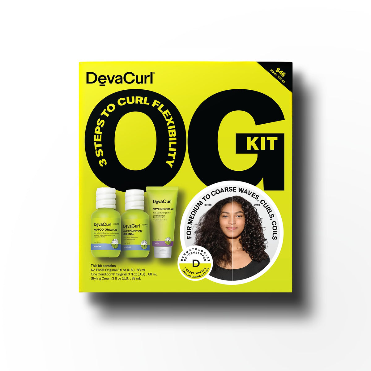 DevaCurl before and after curls showing improved definition and reduced frizz benefit